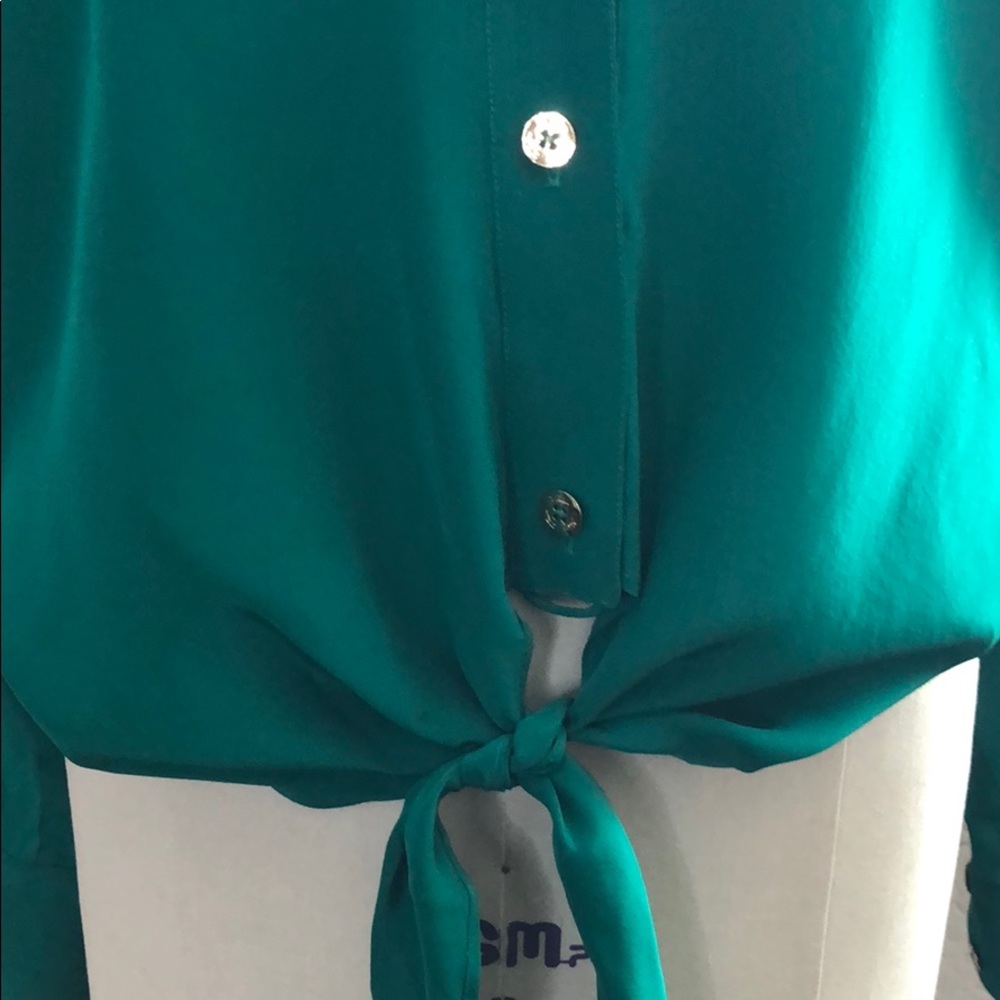 Trina Turk bright green silk summer shirt L - Picture 3 of 7